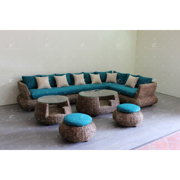 Splendid Sofa Set Tecido de material natural - Hyacinth de água Wiker para uso interno